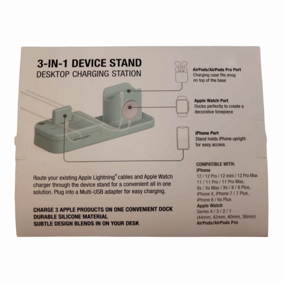 Merkury Innovations 3-in-1 Device Stand Desktop Charging Station in light green - Picture 2 of 2